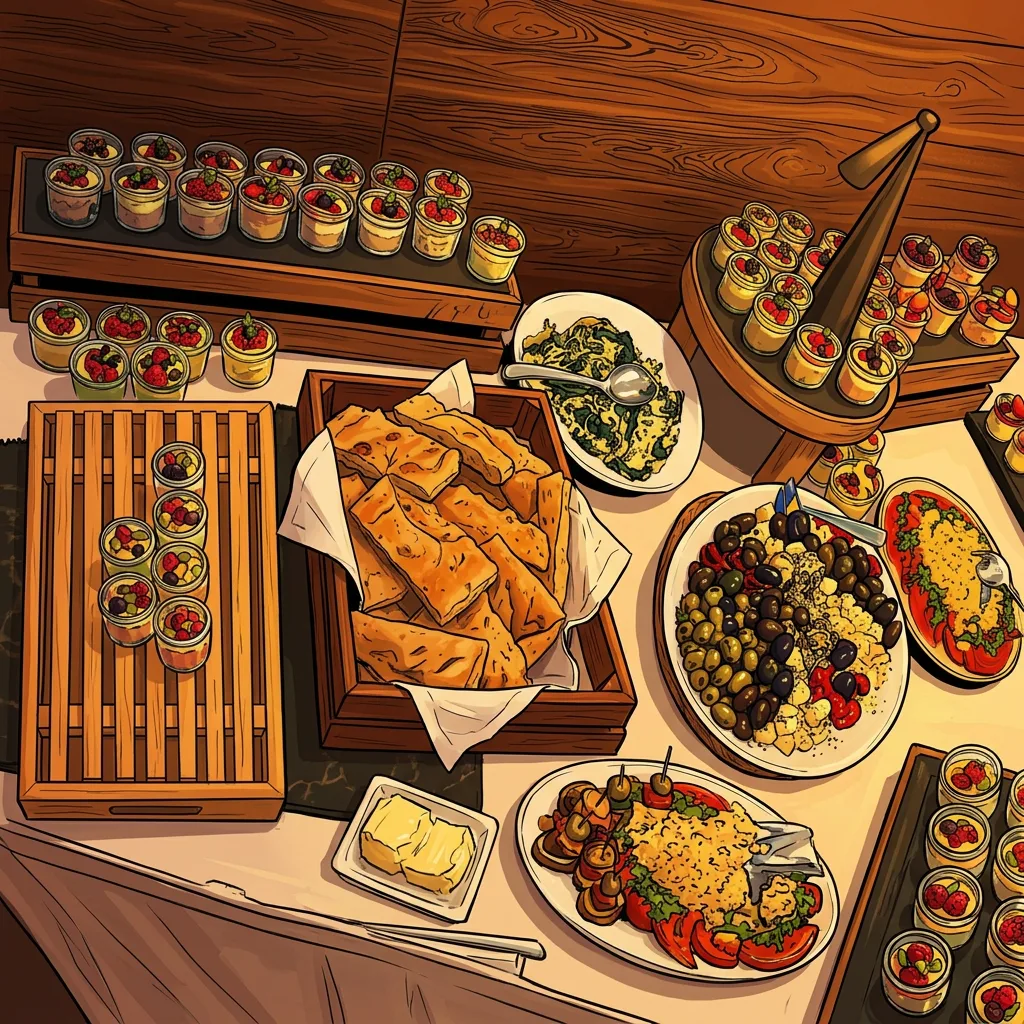 Buffet mit Salaten und kalten Vorspeisen